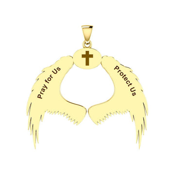 Guardian Angel Wings Solid Gold Pendant with Sagittarius Zodiac Sign GPD5523 - Jewelry